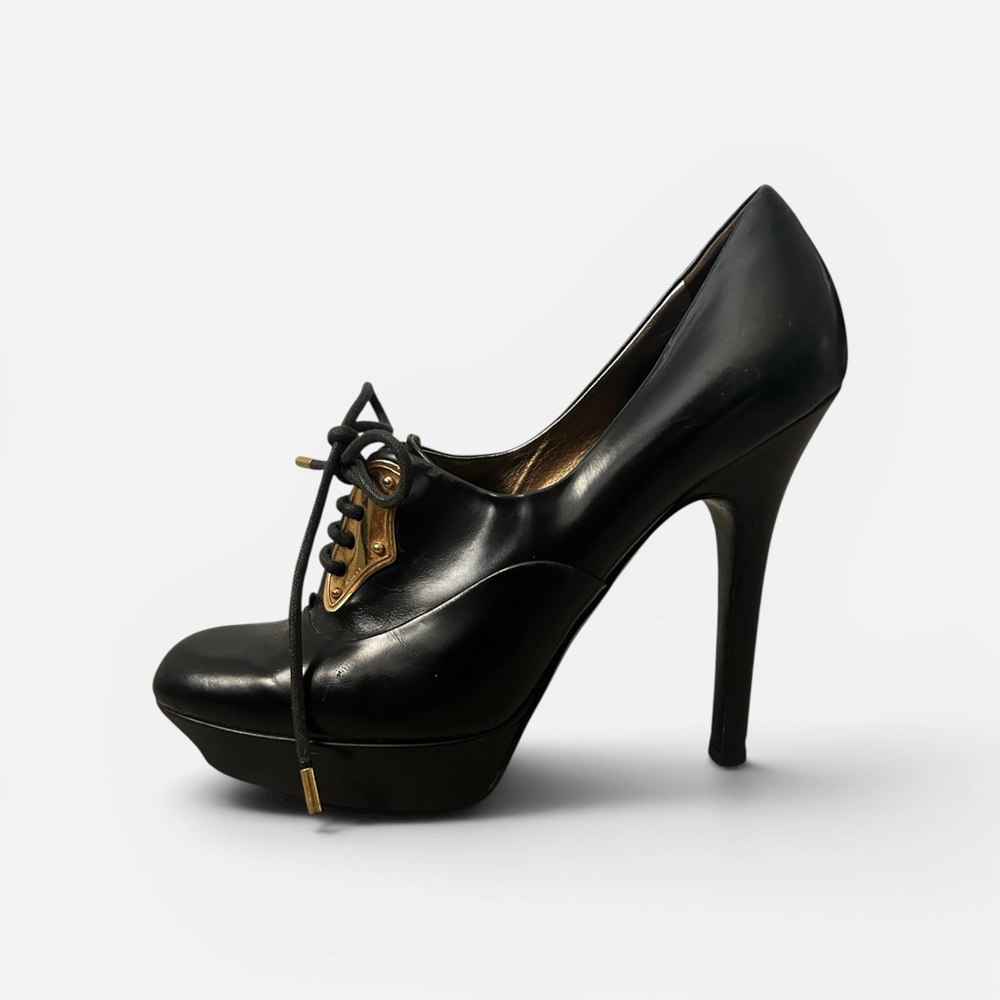 GUCCI Black Leather Platform Lace-Up High Heel Pump 9.5